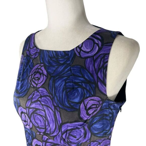 Theory Sz 10 Purple Paper Rose Sleeveless Sheath Dress - Picture 12 of 13